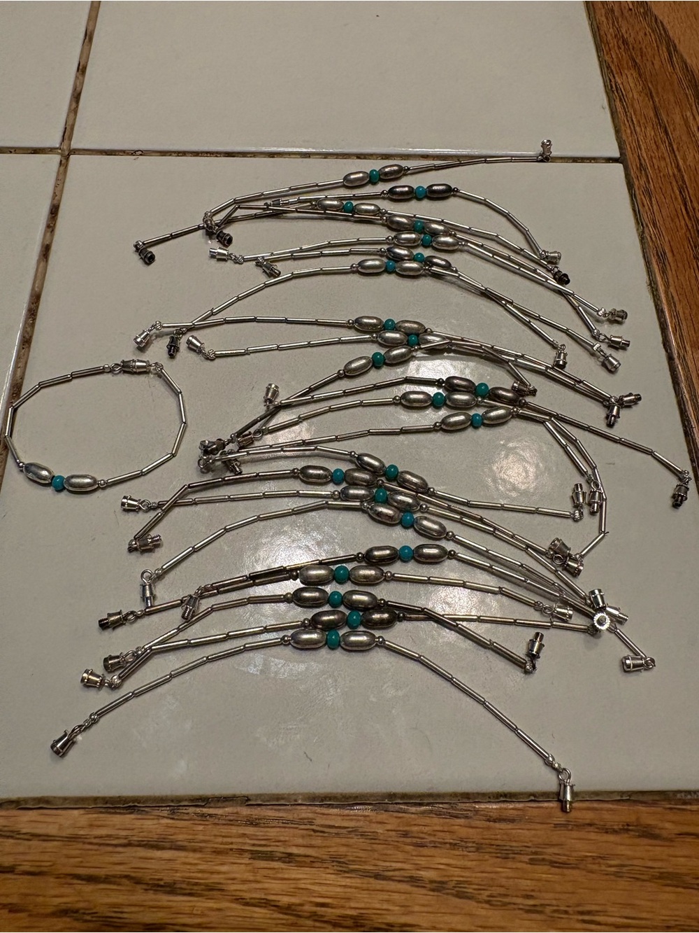 23 Silver-Tone Bracelets with Turquoise Beads - Women's Fashion Bracelet